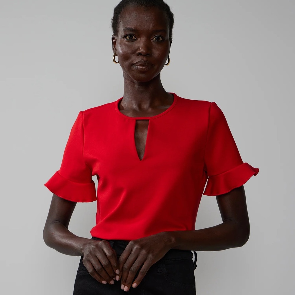 New York & Company Red Flutter Sleeve Blouse